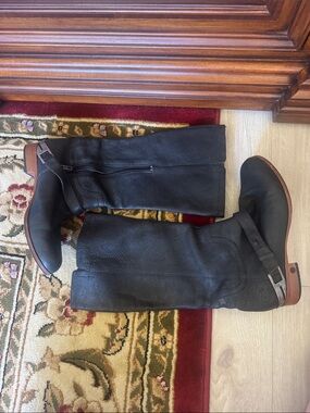 UGG Black Leather Heeled Knee Boots